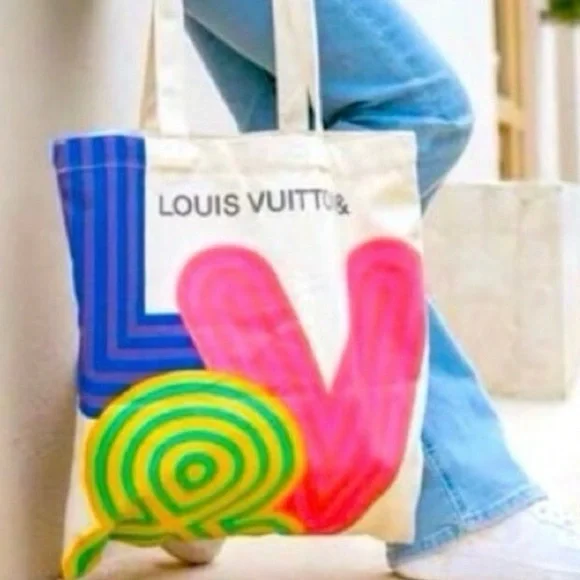 Louis Vuitton White Tote with Multicolor Letters - Picture 3 of 4
